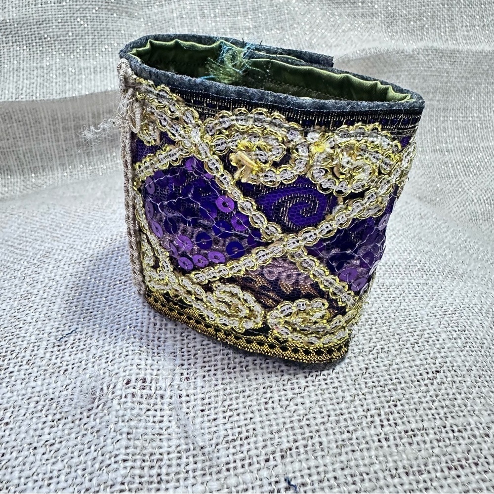 RUBYRUDI Cuff Bracelet Handcrafted OOAK Fabric Embellished Artisan Wearable Art